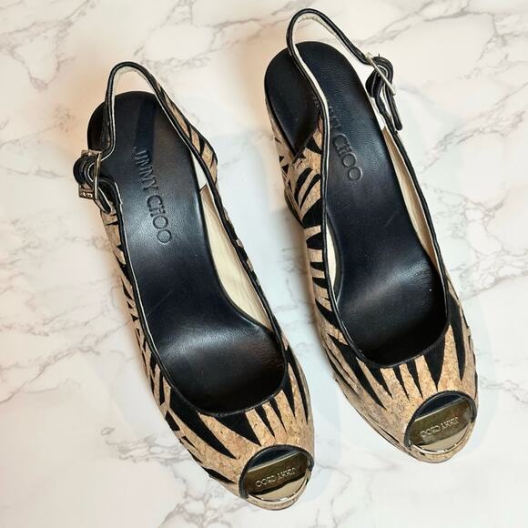 JIMMY CHOO Prova Black Laser-Cut Suede & Cork Wedge, 120mm SZ IT41 US10 $625 - Picture 4 of 12